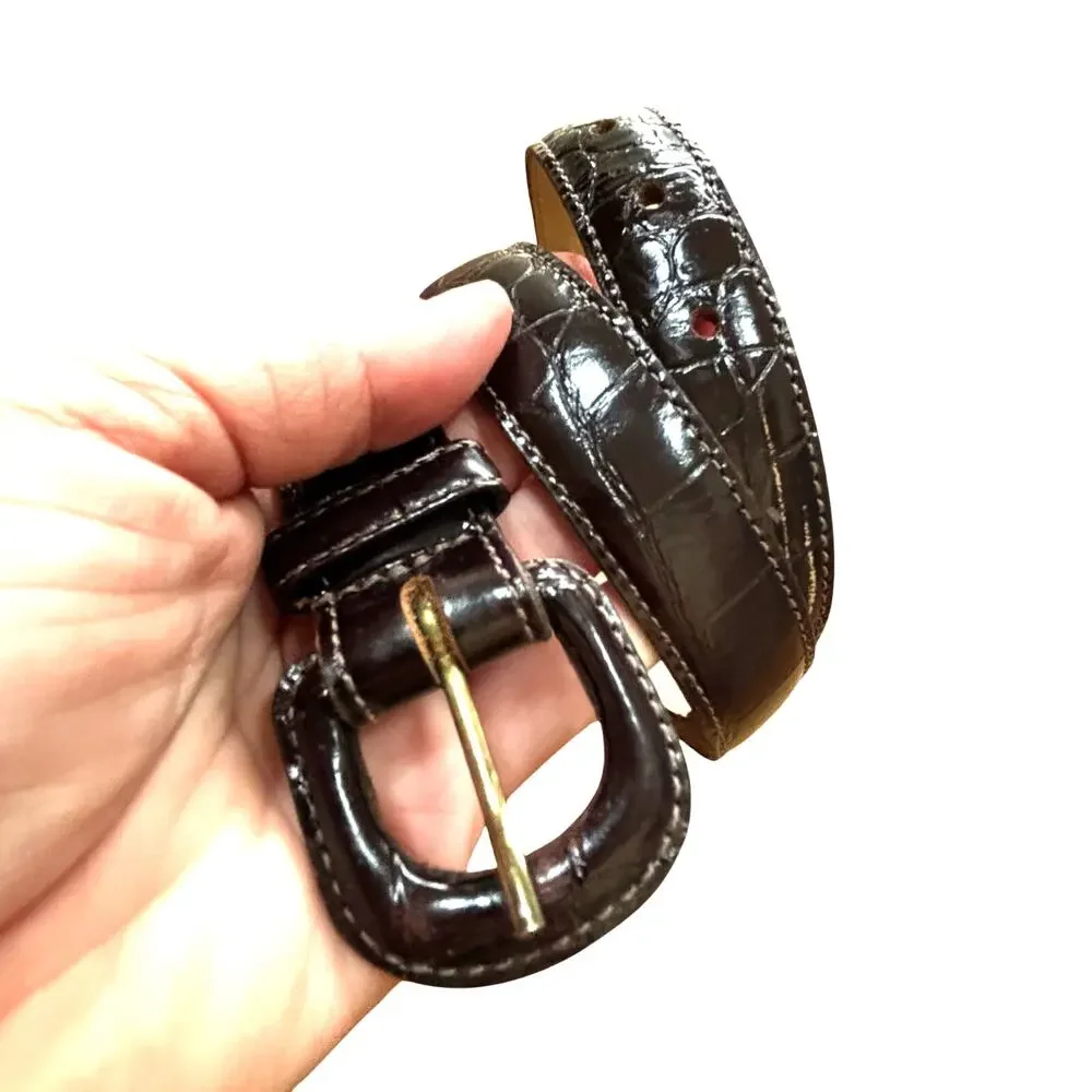 Banana Republic Brown Leather Belt Size 32 Made in Italy moc croc covered buckle